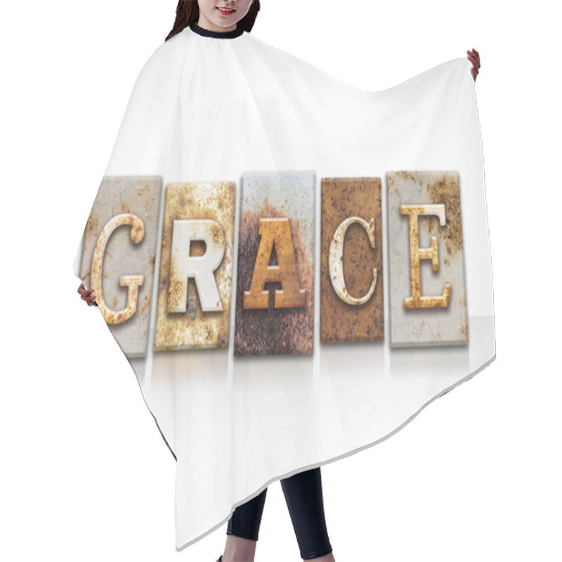 Personality  Grace Letterpress Concept Isolated On White Hair Cutting Cape