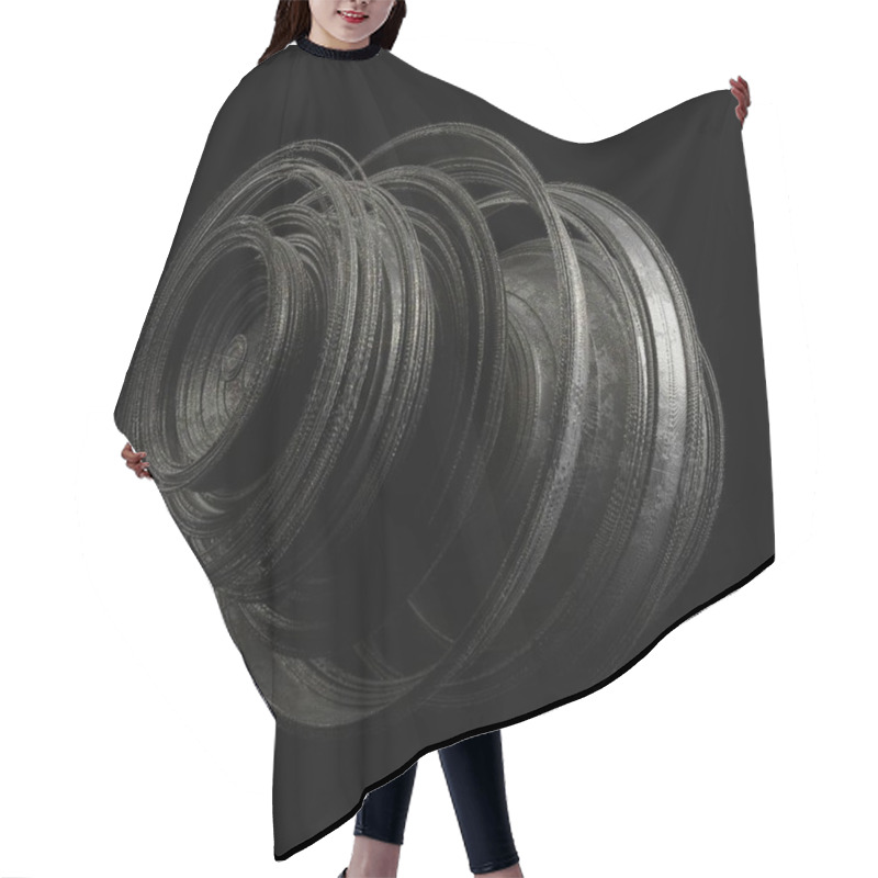 Personality  Abstract Black Sculpture Composed Of Layered Circular Forms. Hair Cutting Cape