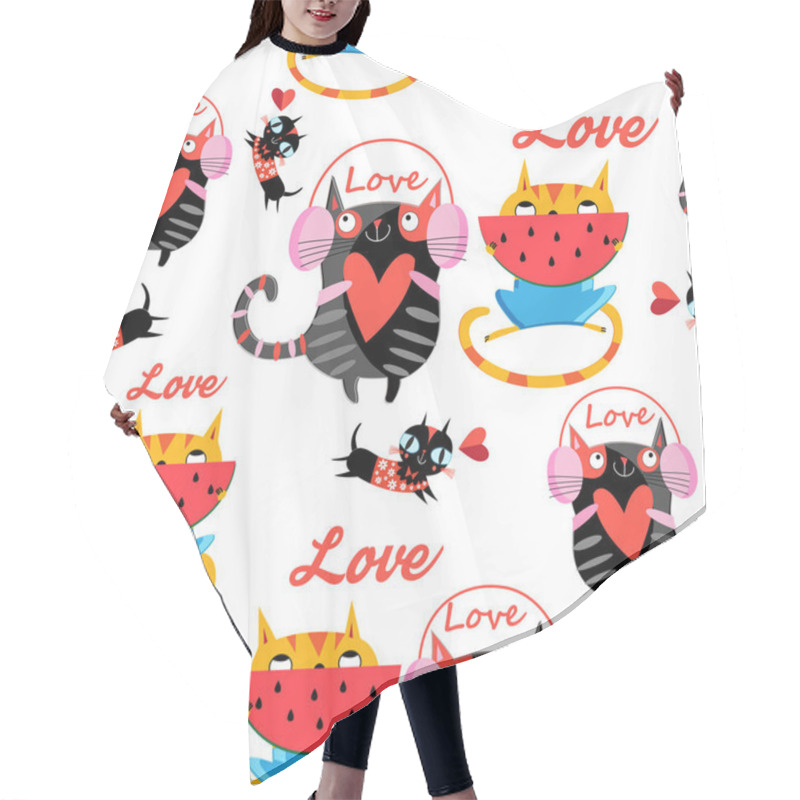 Personality  Vector Amusing Pattern In Love Cats  Hair Cutting Cape