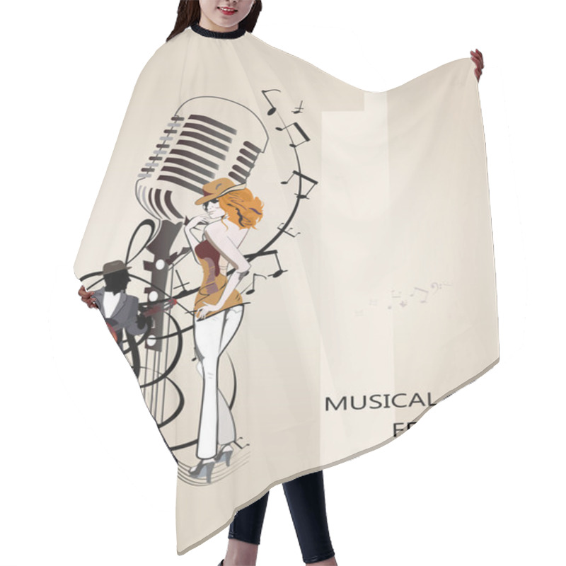 Personality  Musical Background With A Microphone, Notes, A Treble Clef. Hair Cutting Cape