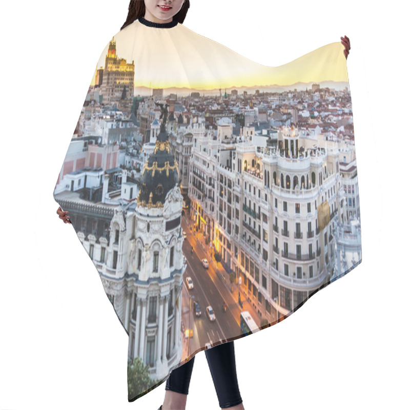 Personality  Panoramic View Of Gran Via, Madrid, Spain. Hair Cutting Cape