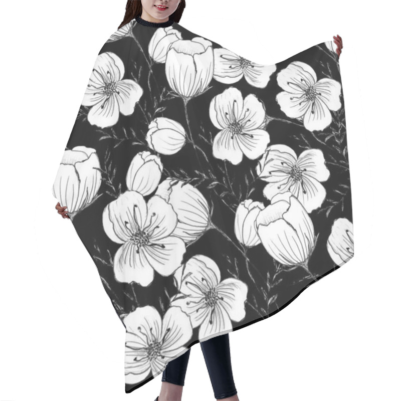 Personality  Pattern Black And White With Fantasy Flowers Hair Cutting Cape