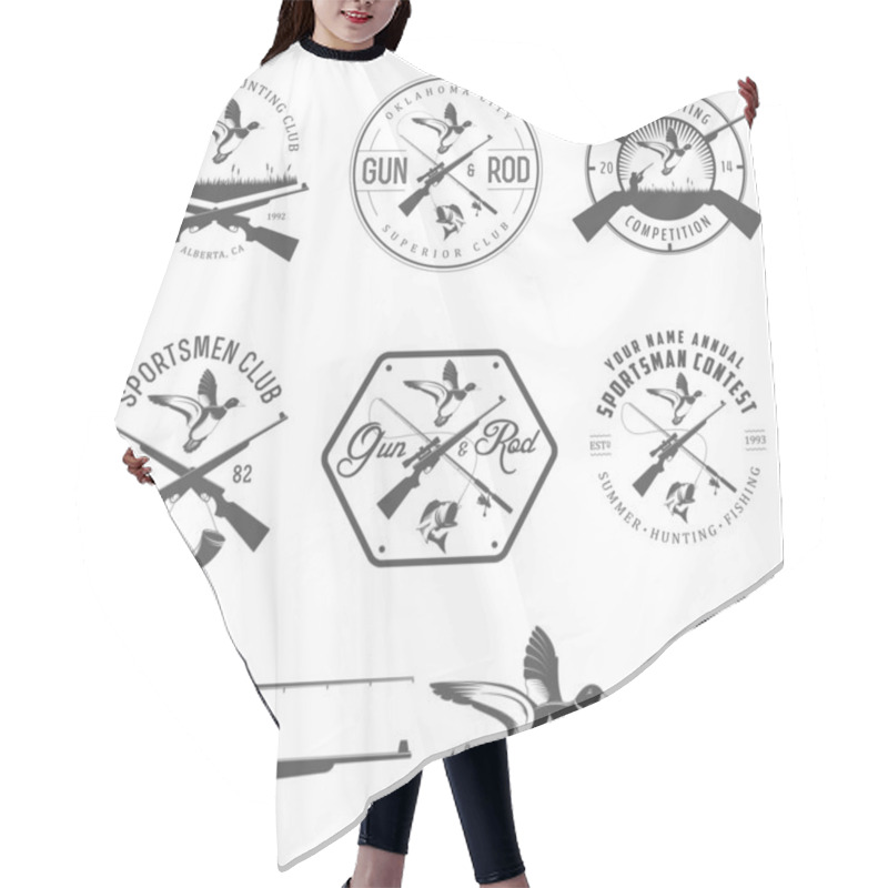 Personality  Set Of Hunting And Fishing Labels And Design Elements Hair Cutting Cape