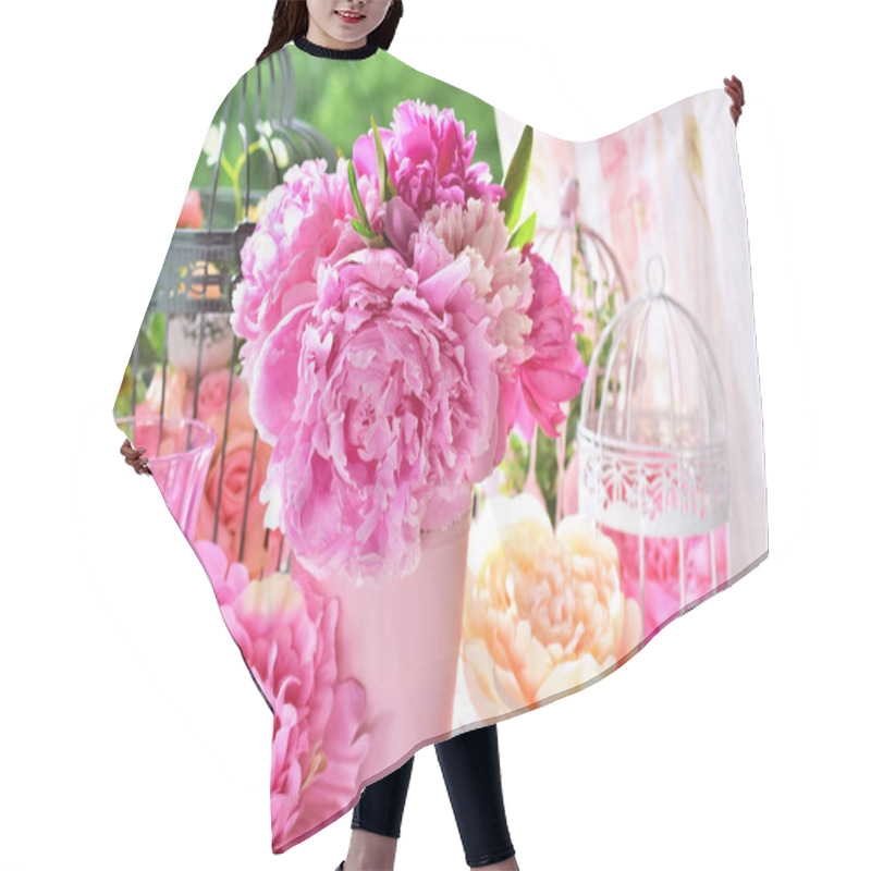 Personality  Peony Bunch In Vase On The Table In The Garden Hair Cutting Cape