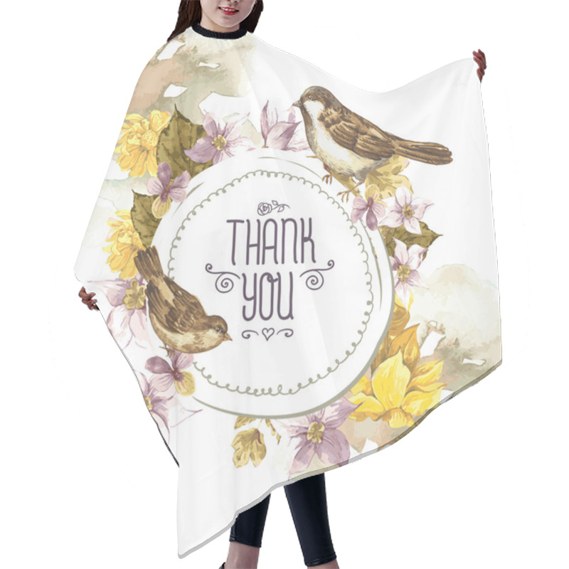 Personality  Floral Retro Card With Bird Sparrows Hair Cutting Cape