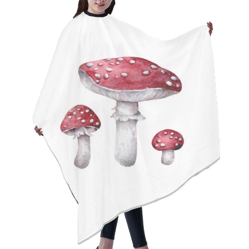 Personality  Amanita Muscaria. Fly Agaric Mushroom. White Spotted Beautiful Red Mushrooms In Natural Context. Realistic Illustration On White Background. Hair Cutting Cape