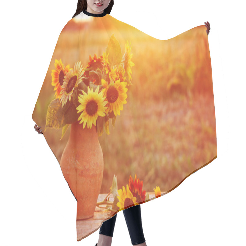 Personality  Sunflowers In Jug At Sunset Hair Cutting Cape