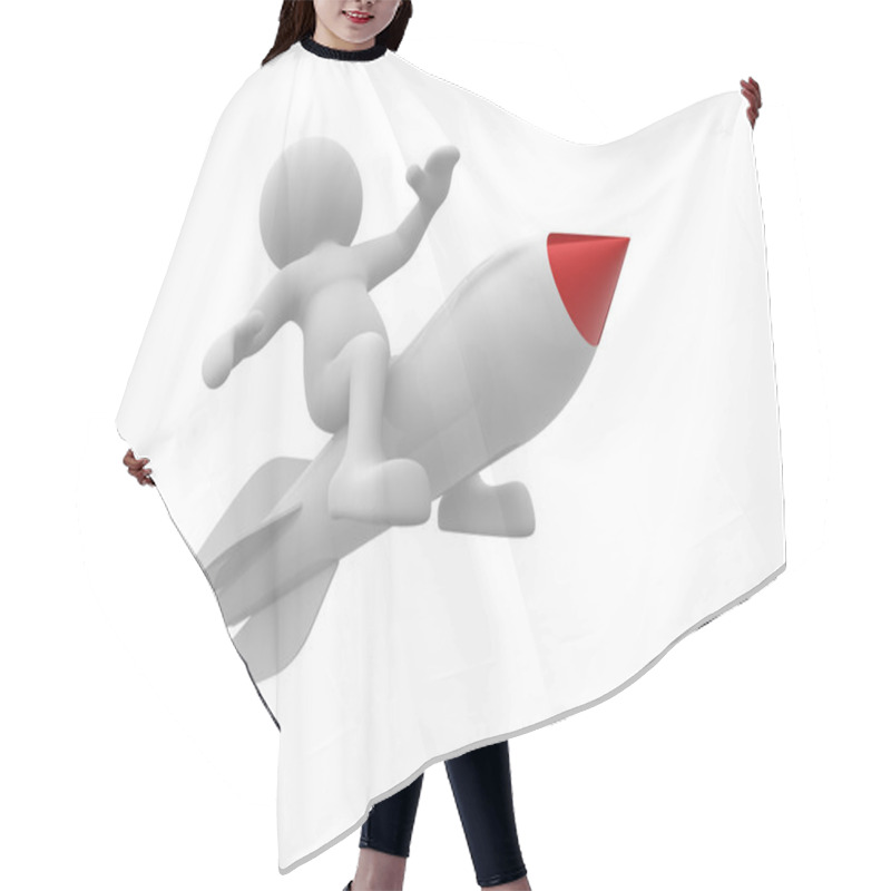 Personality  Human Character Flying On Rocket Hair Cutting Cape