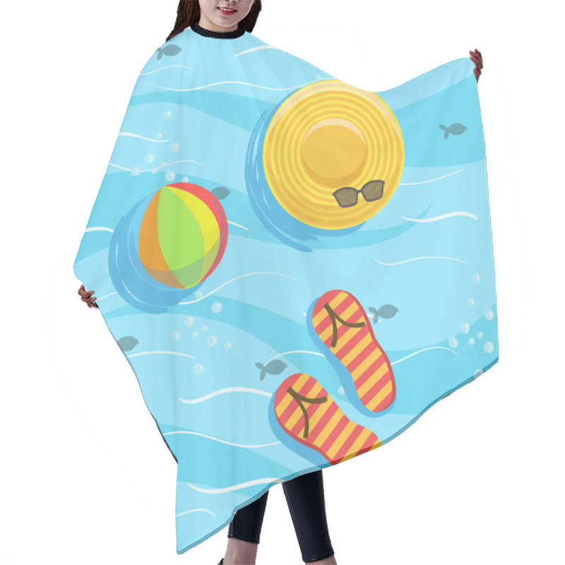 Personality  Hat, Flip-Flops And Ball With Blue Sea Water On Background Hair Cutting Cape