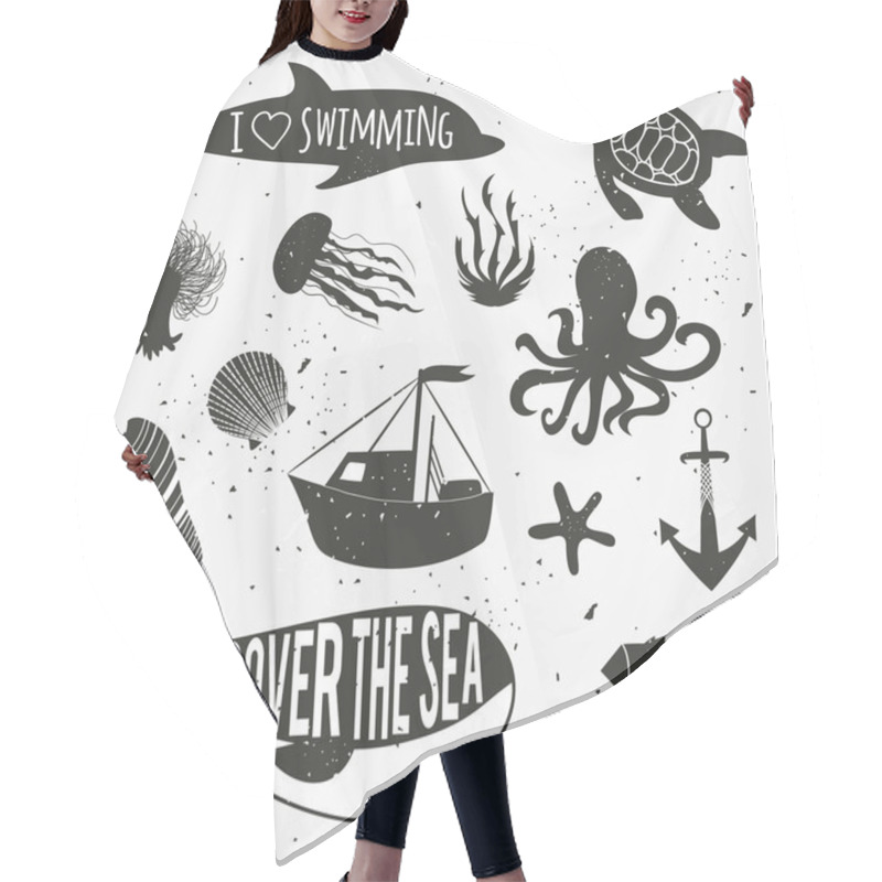 Personality  Hand Drawn Nautical Set With Plants, Hair Cutting Cape