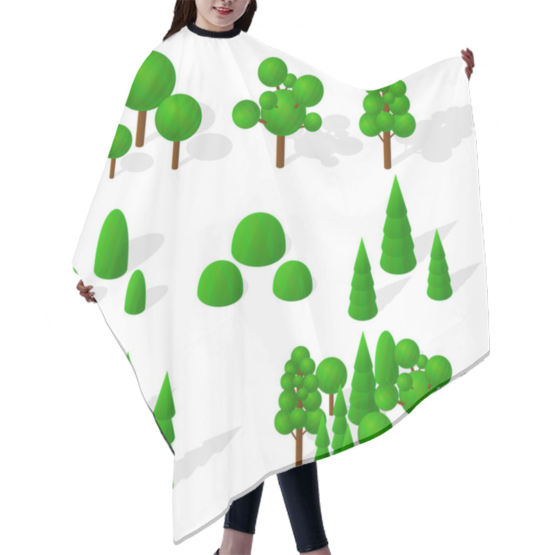 Personality  Isometric Trees, Firs And Shrubs. The Green Vegetation.  Hair Cutting Cape