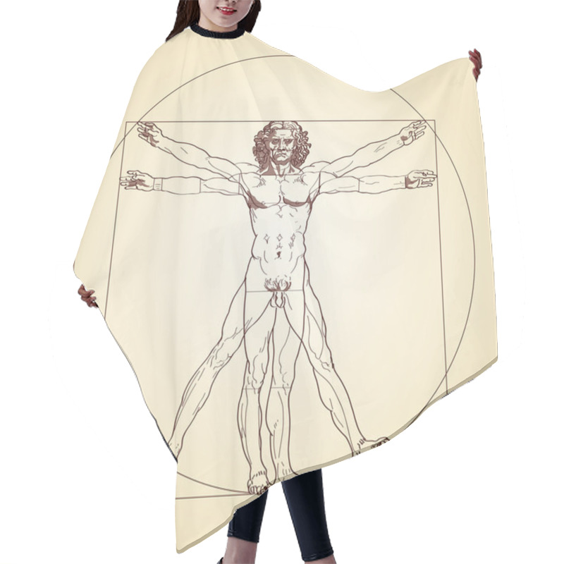 Personality  Illustration Of The Vitruvian Man, Based On The Records Of Leonardo Da Vinci And The Architect Vitruvius. Hair Cutting Cape