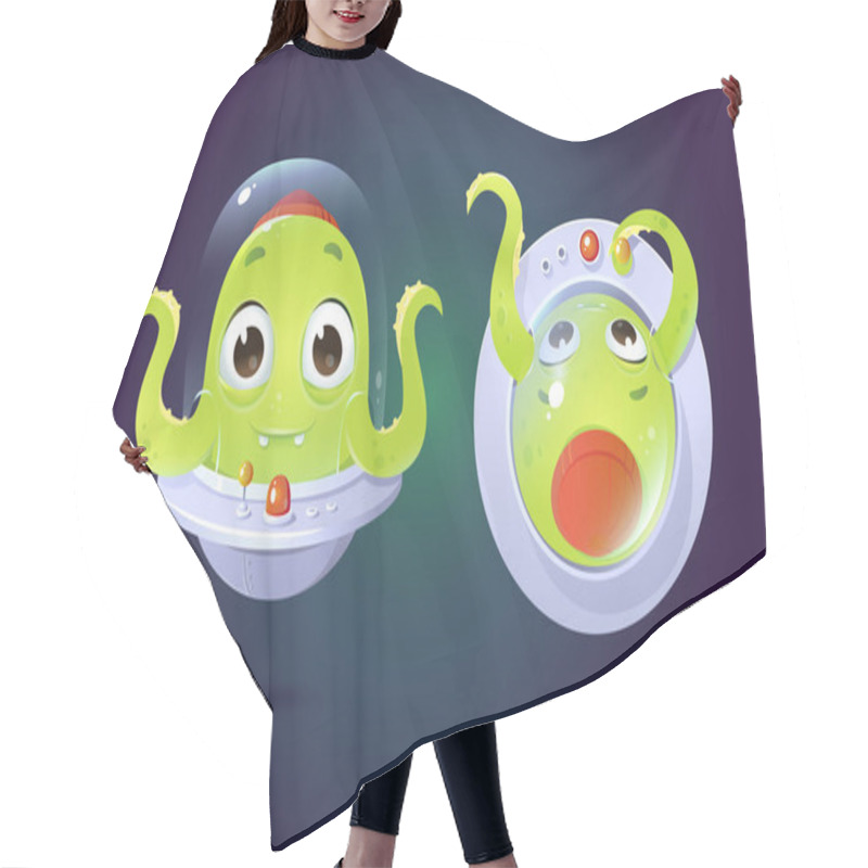 Personality  Vector Cartoon Style Alien Character In Top View And Front View Hair Cutting Cape