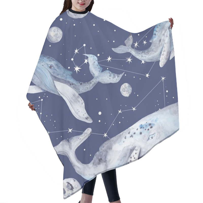 Personality  Seamless Texture With Sea Animals And Constellation Stars On Blue Background Hair Cutting Cape