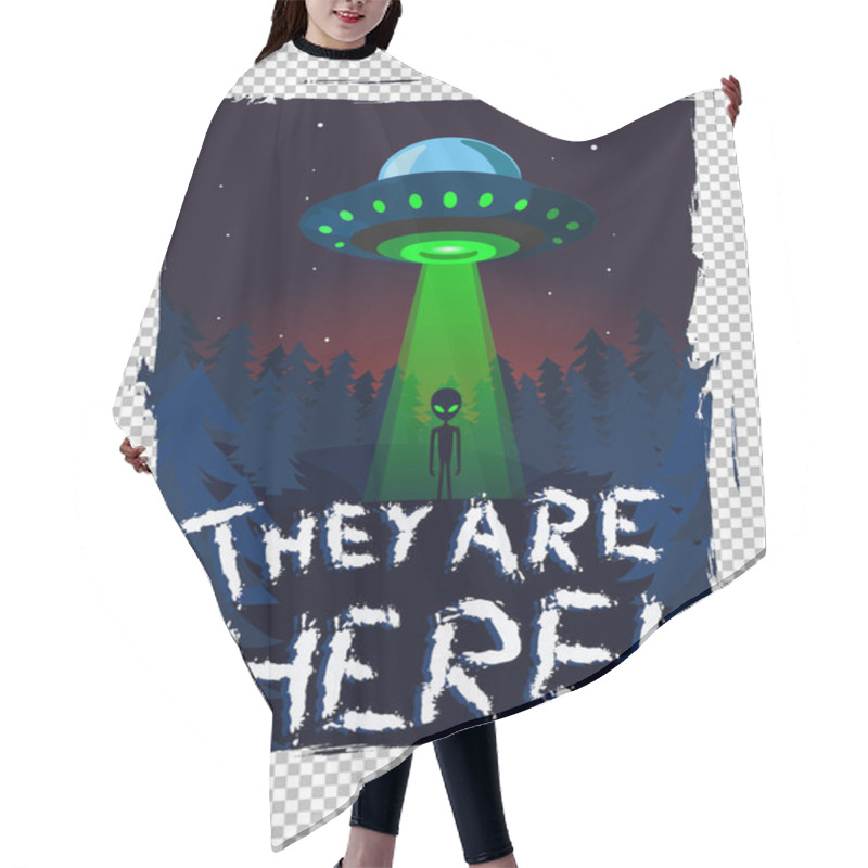 Personality  Alien Invasion On Earth. UFO At Night. Poster Artwork On Isolated Background Hair Cutting Cape