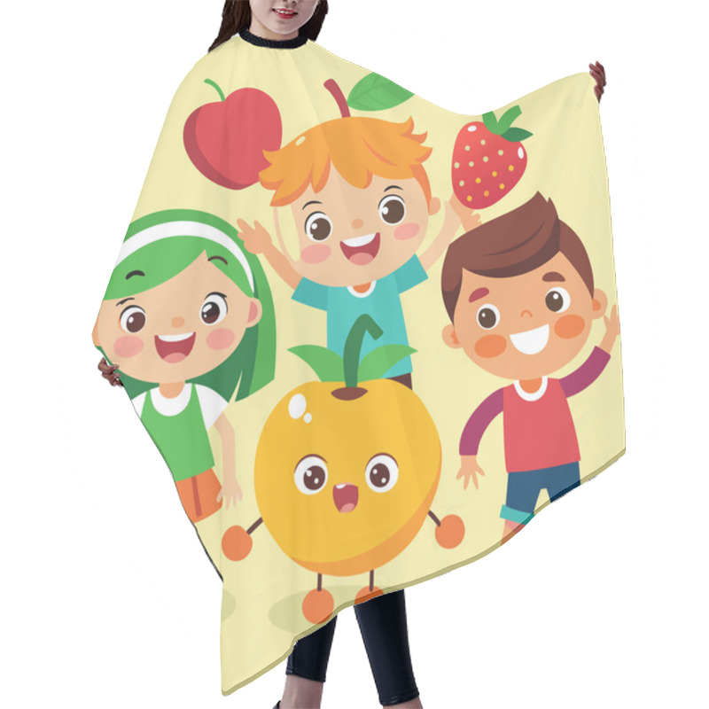 Personality  Happy Children Vector Art Collection With Fresh Fruits Hair Cutting Cape