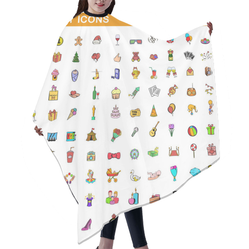 Personality  100 Joy Icons Set, Cartoon Style Hair Cutting Cape