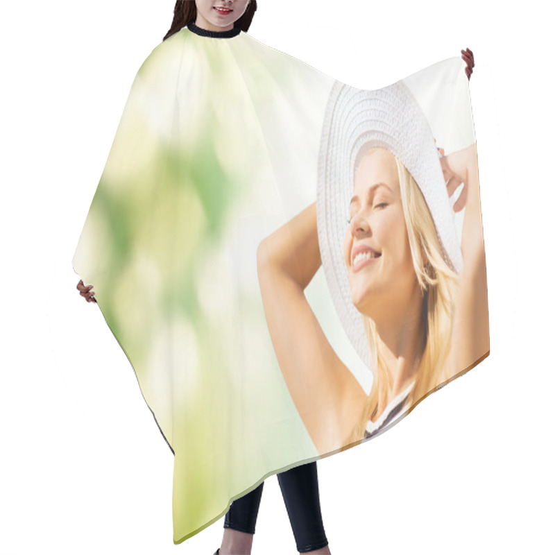 Personality  Beautiful Woman Enjoying Summer Outdoors Hair Cutting Cape