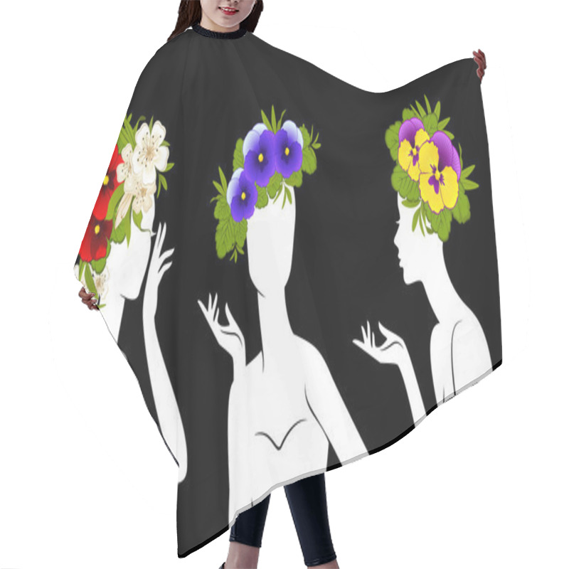 Personality  Beautiful Silhouettes Of Girls In Hats From Flowers Hair Cutting Cape