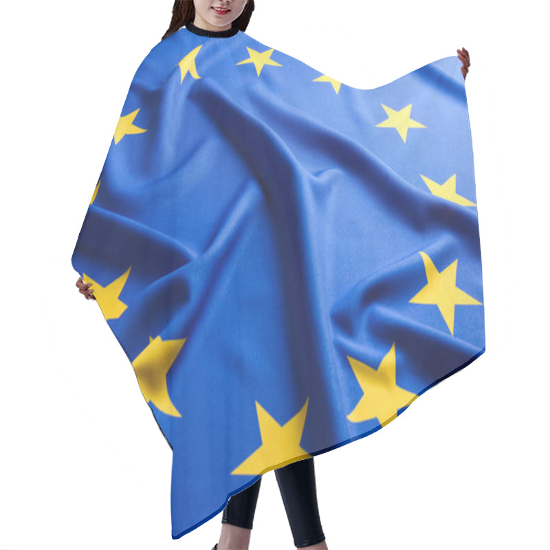 Personality  Flag Of European Union As Background, Closeup Hair Cutting Cape