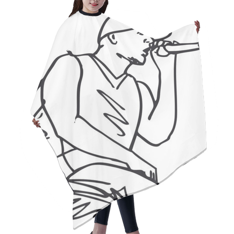 Personality  Sketch Of Hip Hop Singer Singing Into A Microphone. Hair Cutting Cape