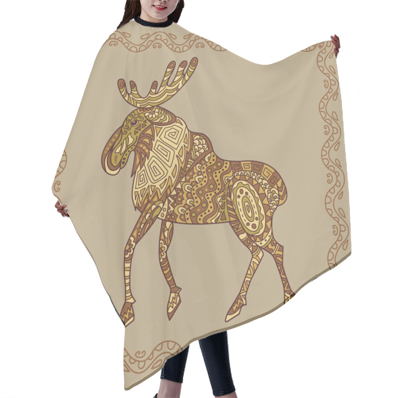 Personality  Baikal Elk Illustration In Doodle Style. Vector Monochrome Sketc Hair Cutting Cape