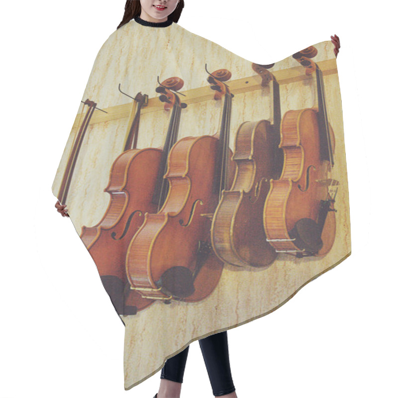 Personality  Group Of Violins Hanging On Wall Hair Cutting Cape