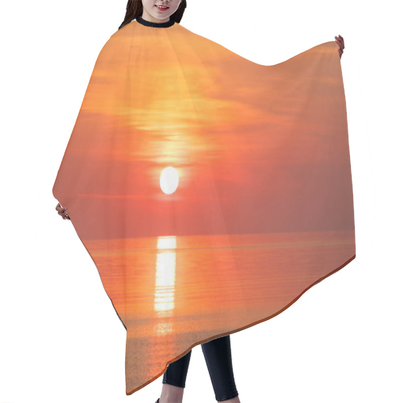 Personality  Peaceful Orange Red Sea Sunrise Hair Cutting Cape