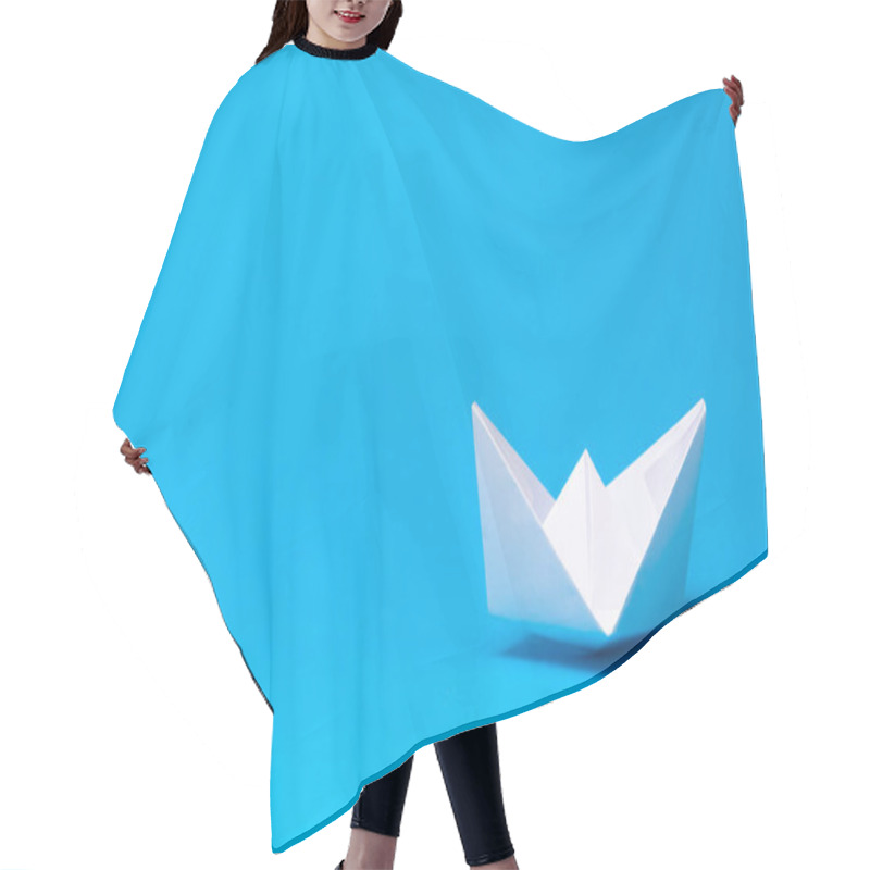 Personality  Origami Paper Boat On Blue Background Hair Cutting Cape