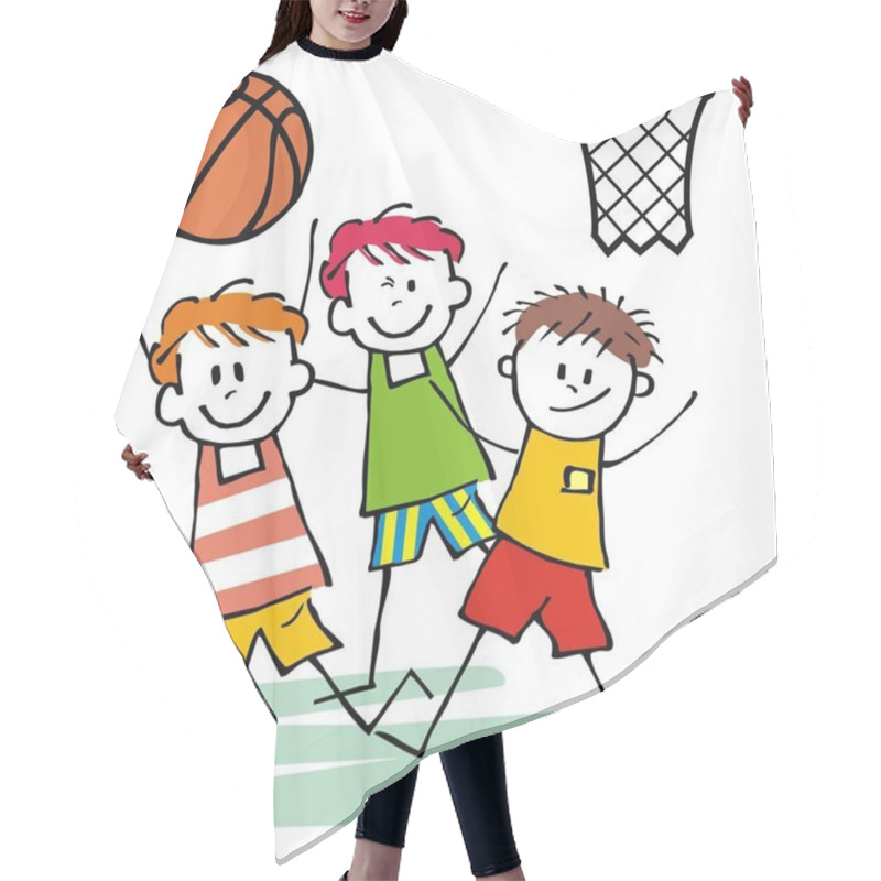 Personality  Sports Team, Three Happy Kids , Basketball, Vector Icon Hair Cutting Cape