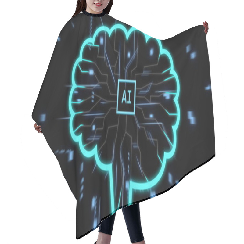 Personality  Glowing Brain With AI Text, Representing Artificial Intelligence And Technology. Innovation, Futuristic, Neural, Cyber, Science, Digital Hair Cutting Cape