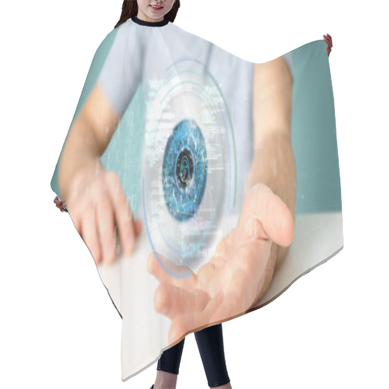 Personality  Businessman Holding A Visual Recognition Eye Concept With Data - Hair Cutting Cape