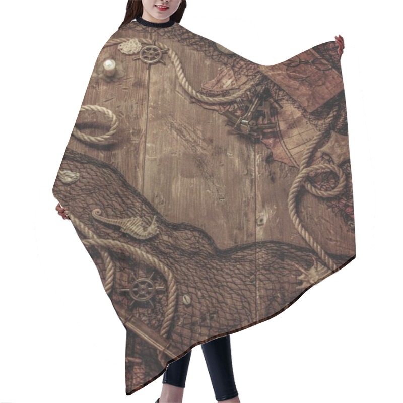 Personality  Sea Concept On A Wooden Table Background  Hair Cutting Cape