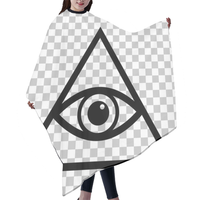 Personality  All Seeing Eye Pyramid Symbol. Freemason And Spiritual. Flat Style Black Icon On Transparent Background. Hair Cutting Cape