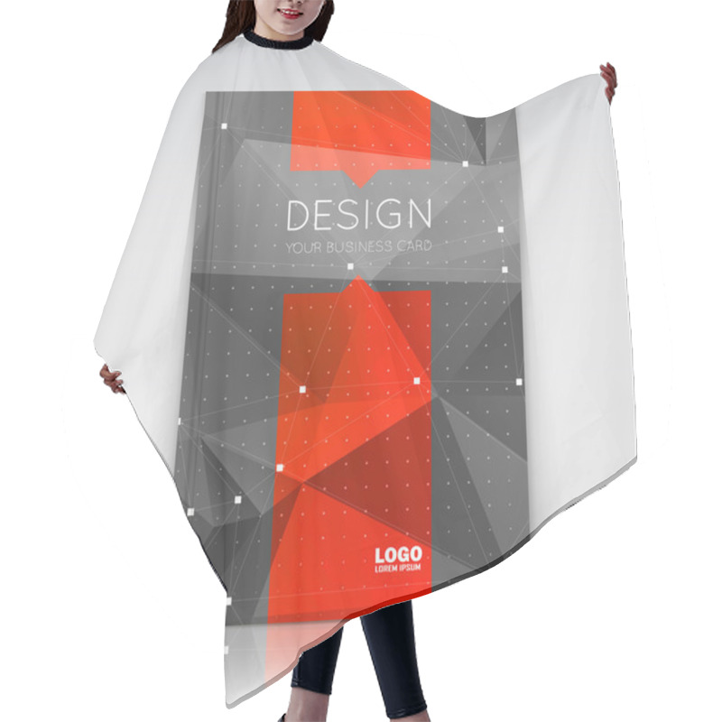 Personality  Abstract Composition. Black, Red Font Texture. Perforated Dots Construction. Text Frame. A4 Brochure Title Sheet. Creative Figure Icon. Commercial Logo Surface. Pointed Banner Form. Dark Flier Fiber Hair Cutting Cape