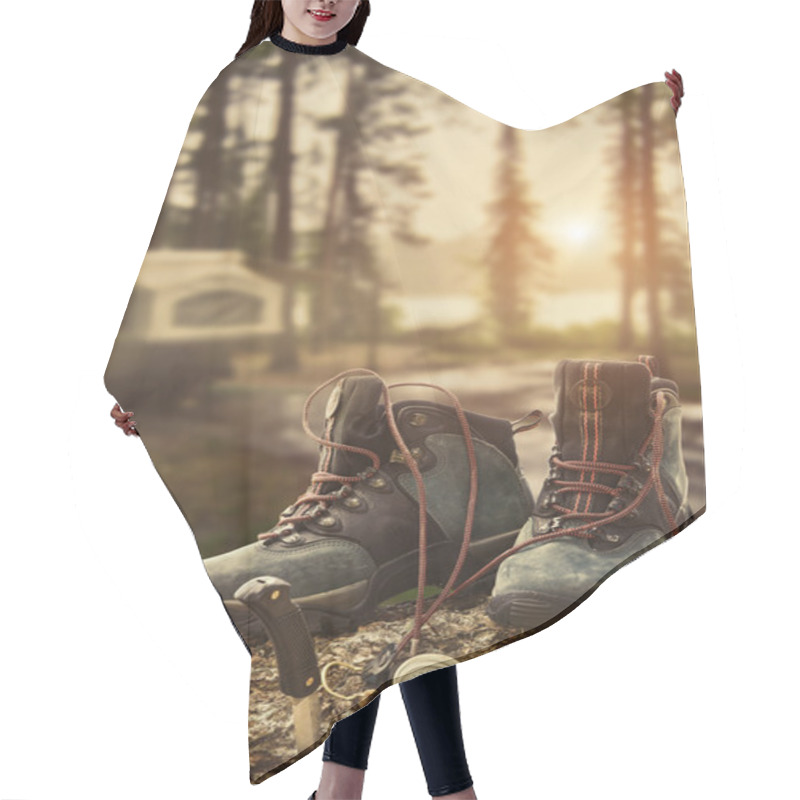 Personality  Hiking Boots With Compass At Campsite Hair Cutting Cape