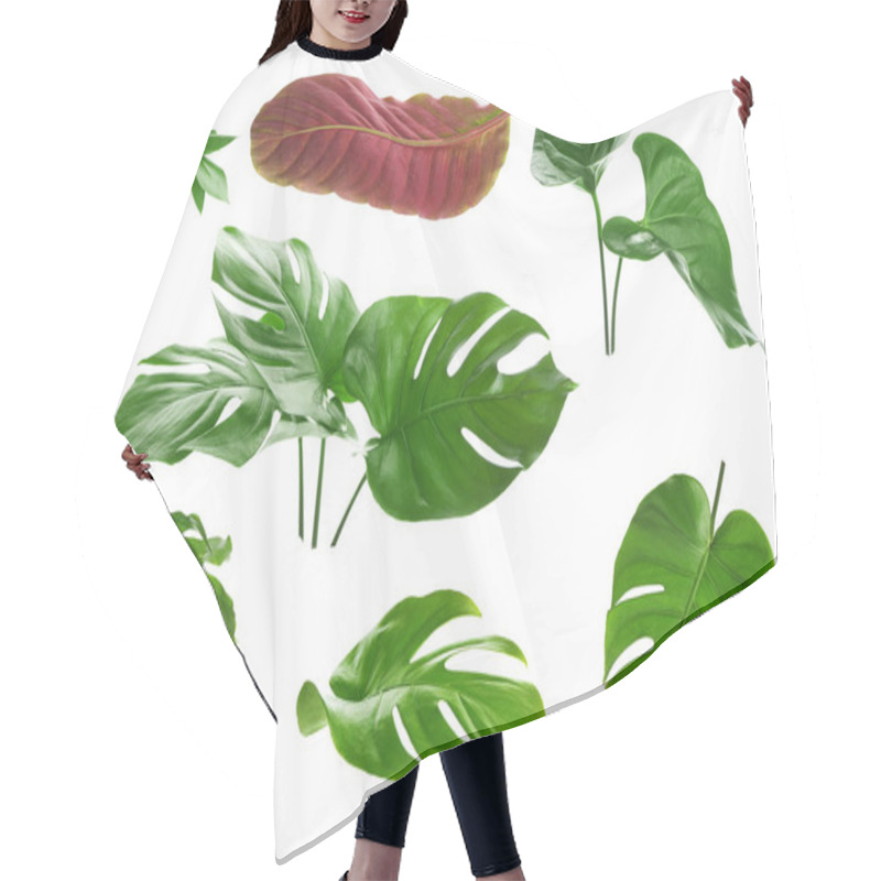 Personality  Different Tropical Leaves On White Background Hair Cutting Cape