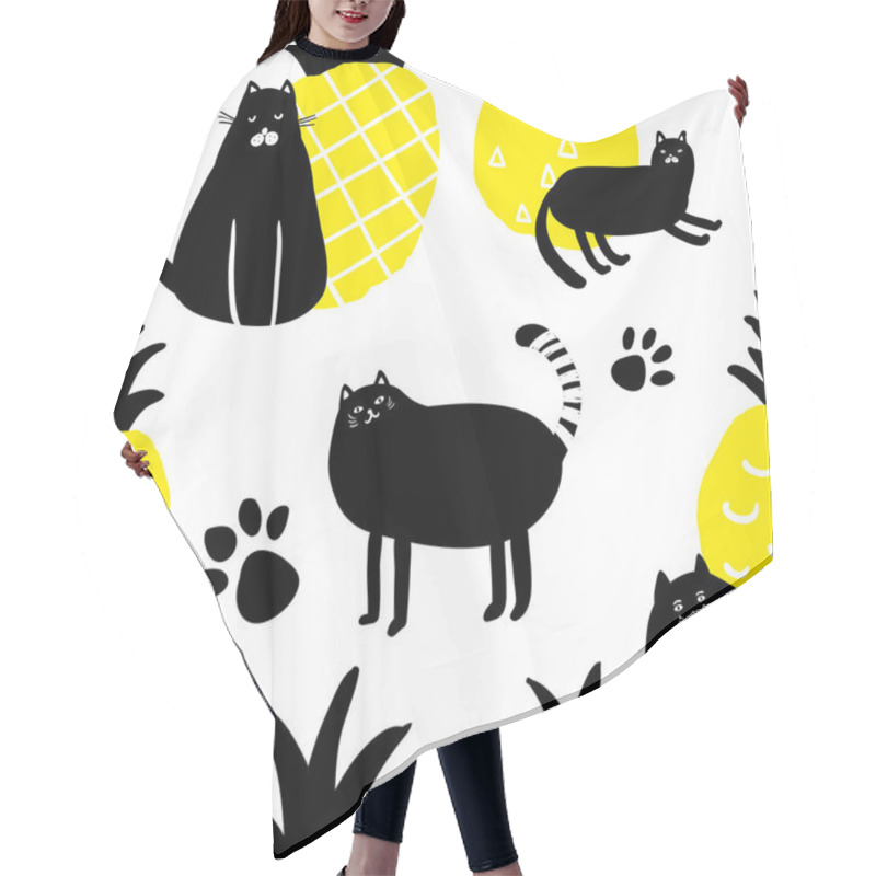 Personality  Endless Pattern With Black Cats In Scandinavian Simple Style. Hair Cutting Cape