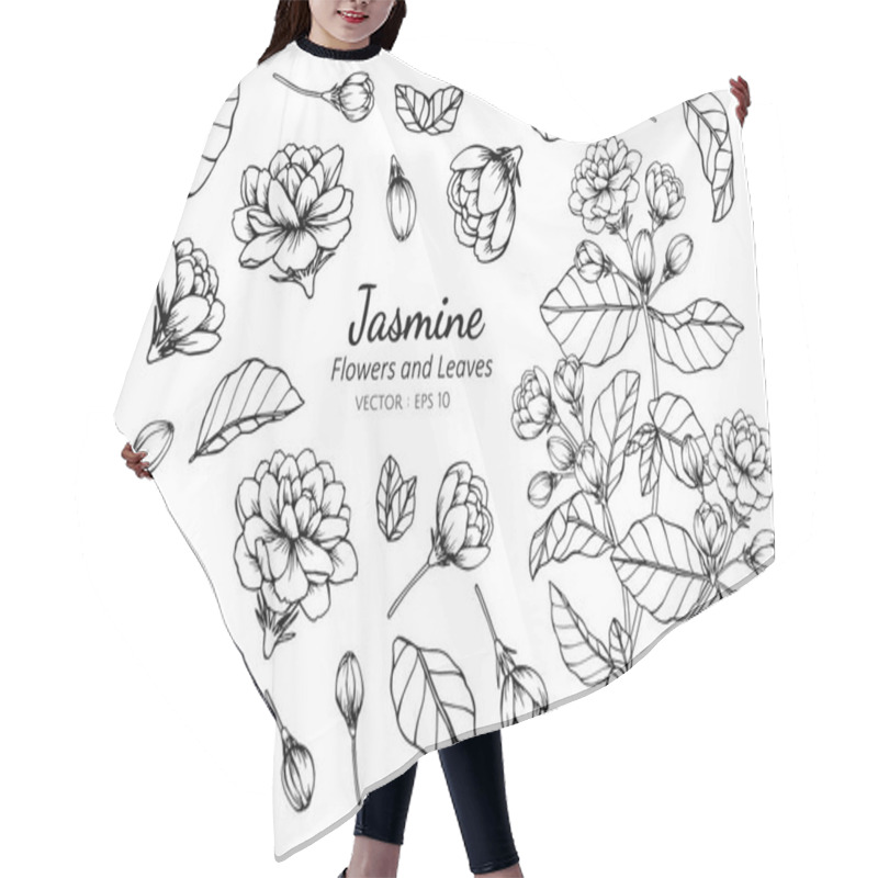 Personality  Collection Set Of Jasmine Flower And Leaves Drawing Illustration Hair Cutting Cape