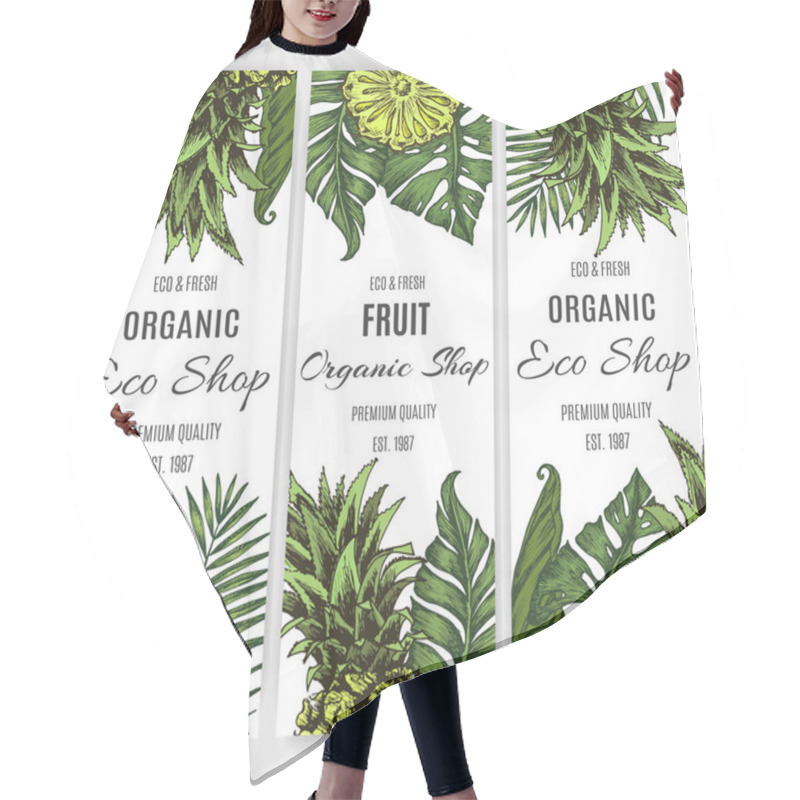 Personality  Card For Eco Store With Pineapples And Palm Leaves, Vector Illustration  Hair Cutting Cape