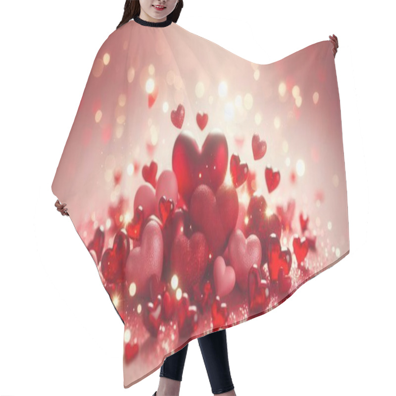 Personality  Festive Background With Hearts, Bokeh Lights, Glitter Effect In Pastel Halftones Of Pink, Red And Beige For Weddings And Valentine's Day, Declaration Of Love, Symbol Of Love Hair Cutting Cape