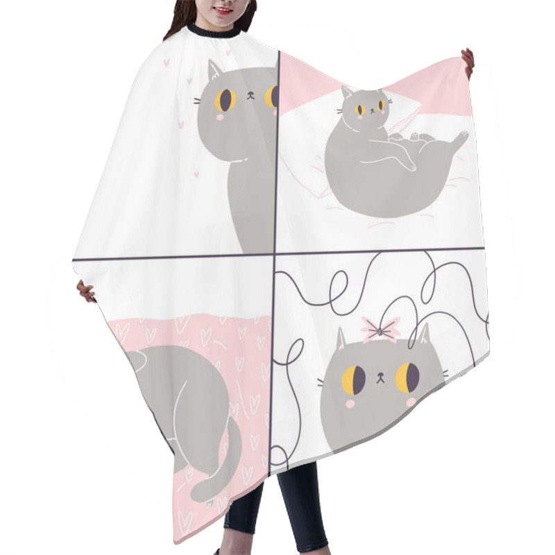 Personality  Cute British Shorthair Cat Head Vector Illustrations Set Hair Cutting Cape