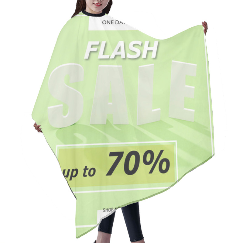 Personality  White Sale Lettering With Shadow On Green Background With Flash Sale, Up To 70 Percent Illustration  Hair Cutting Cape