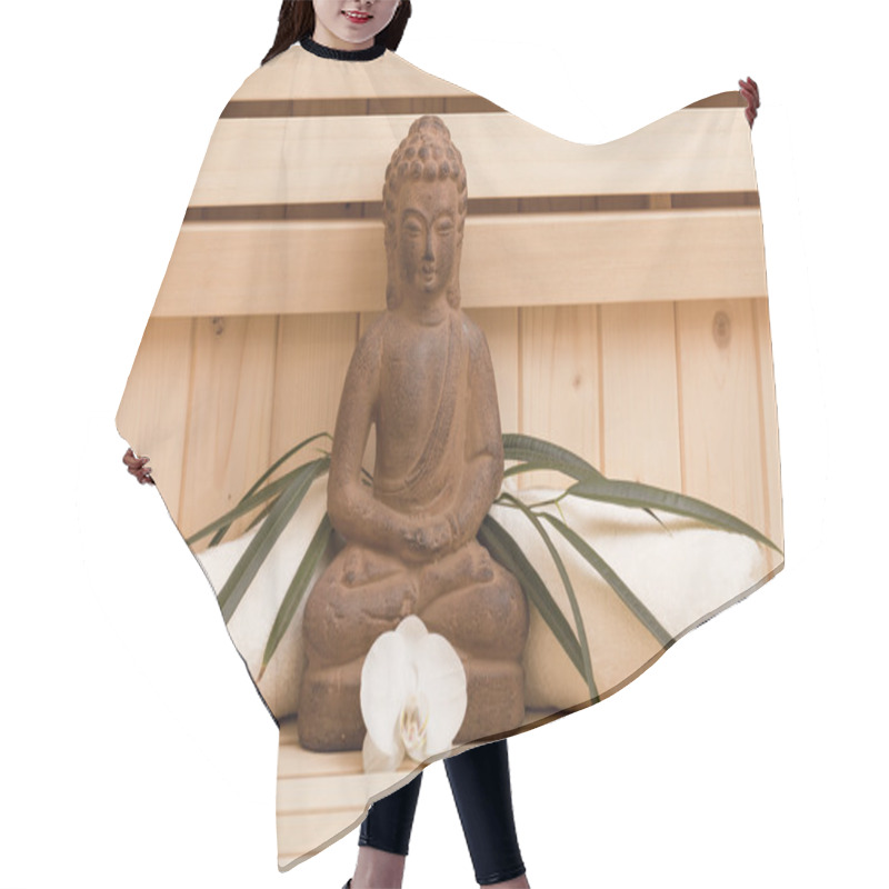 Personality  Ayurveda Symbols For Relaxation And Inner Beauty,buddha Statue In Sauna Hair Cutting Cape