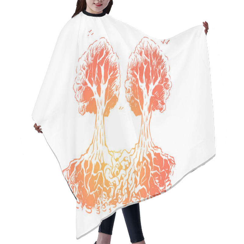 Personality  Intertwined Tree Roots, Inseparable Objects, Forever Together Metaphor Hair Cutting Cape