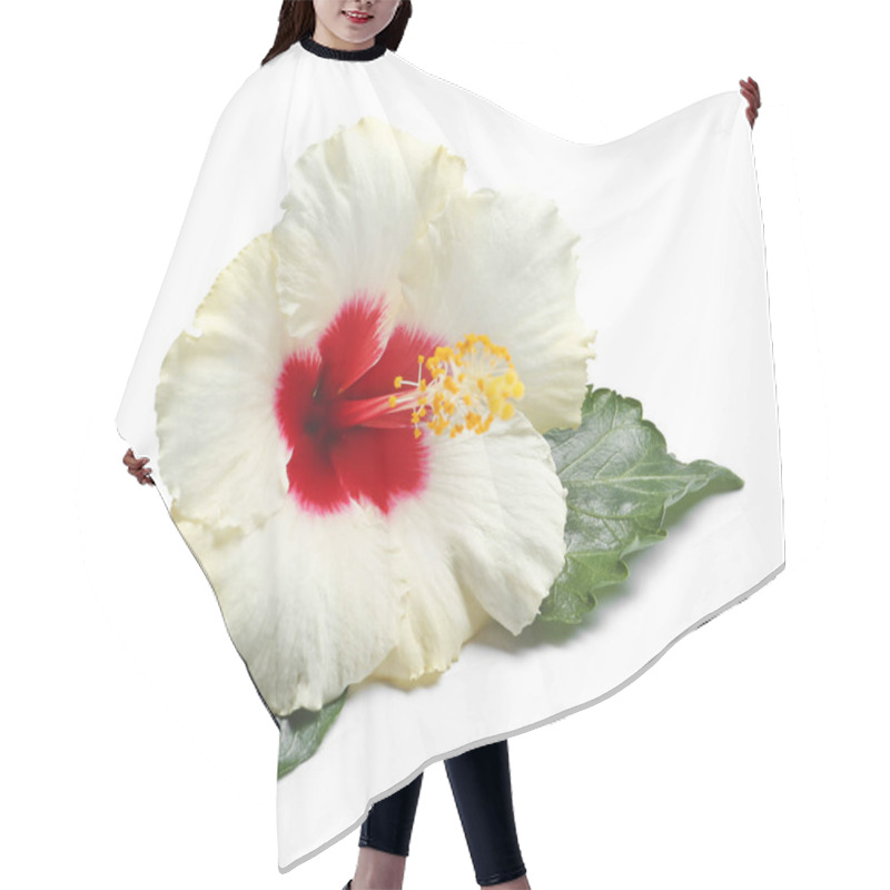 Personality  Beautiful Tropical Hibiscus Flower On White Background Hair Cutting Cape