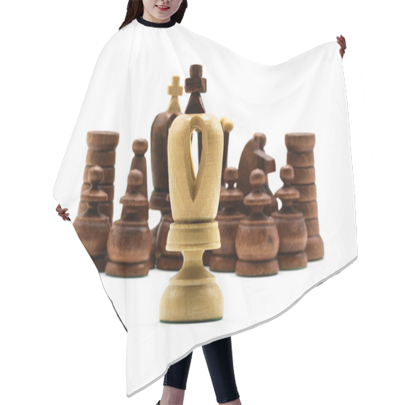 Personality  Underdog Concept: One White King Standing Against Black Chess Pieces Hair Cutting Cape