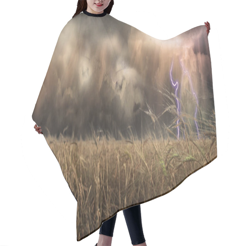 Personality  Threating Sky Over Field. 3D Rendering Hair Cutting Cape