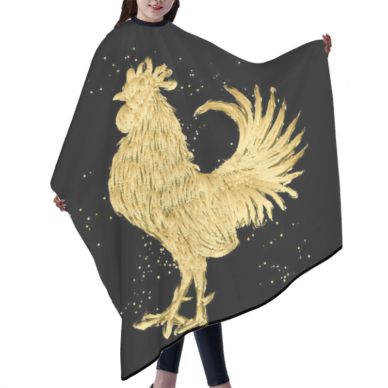 Personality  Golden Rooster On Black Hair Cutting Cape