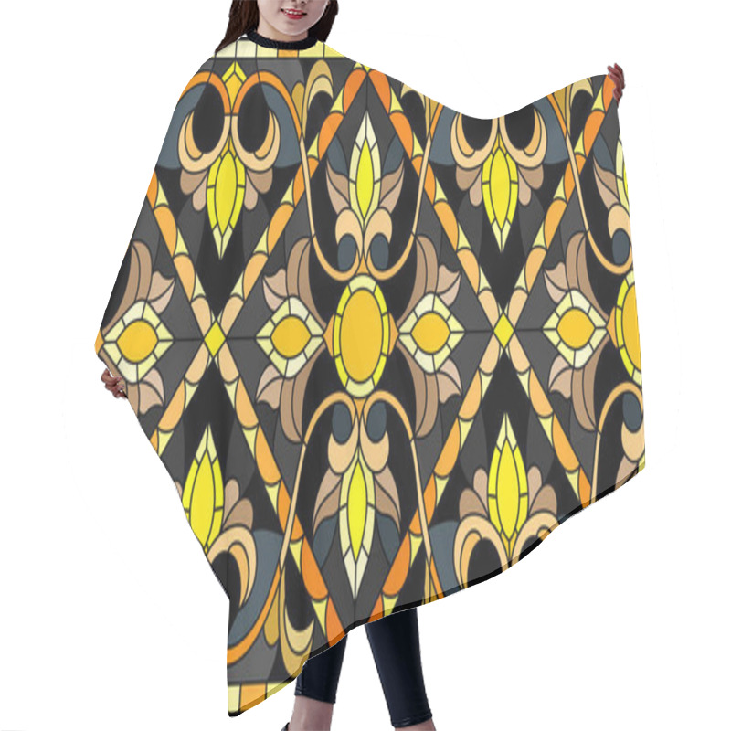 Personality  Illustration In Stained Glass Style With Floral Ornament ,imitation Gold On Dark Background With Swirls And Floral Motifs Hair Cutting Cape